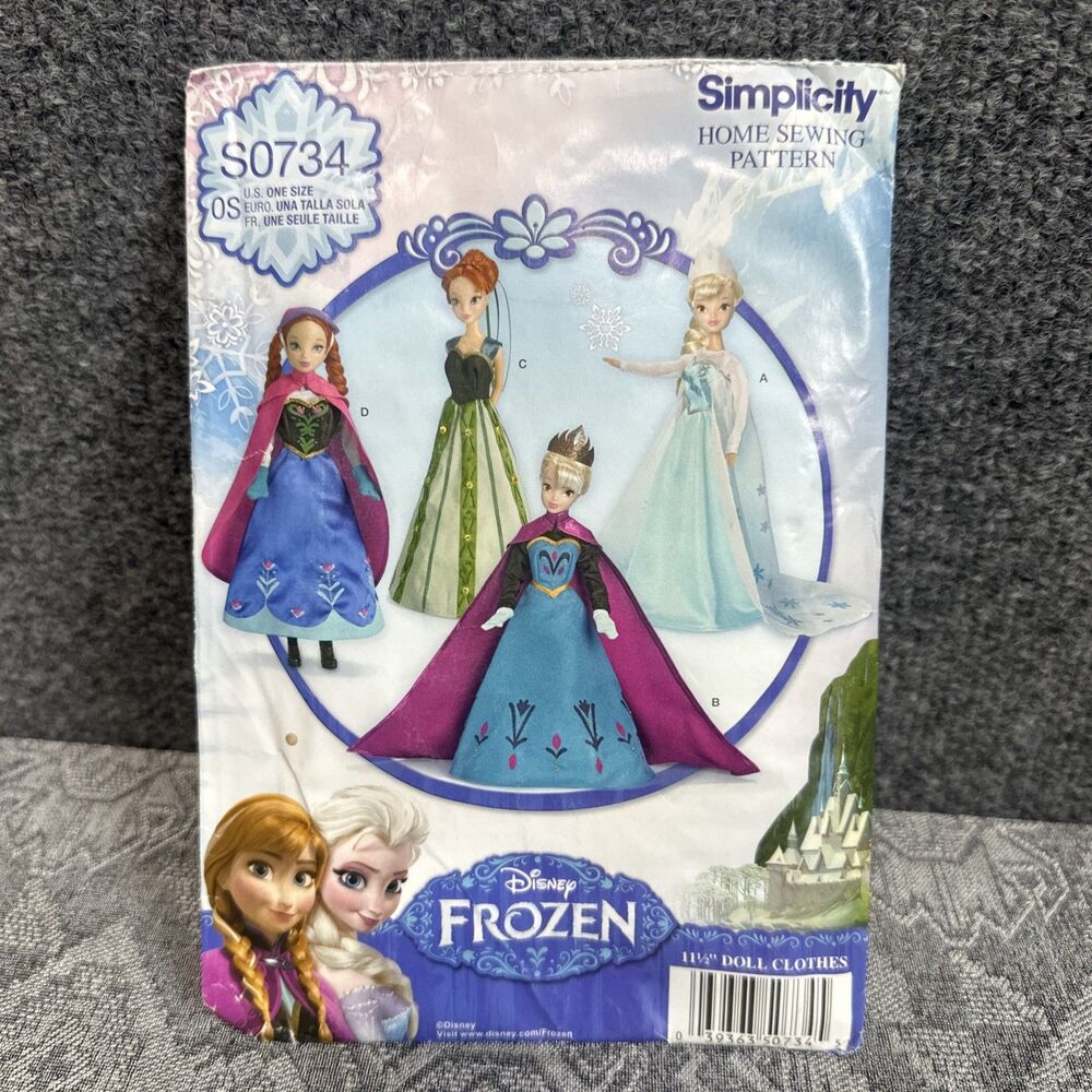 Simplicity Sewing Pattern S0734 Disney's Frozen Clothes 11.5" Doll Uncut